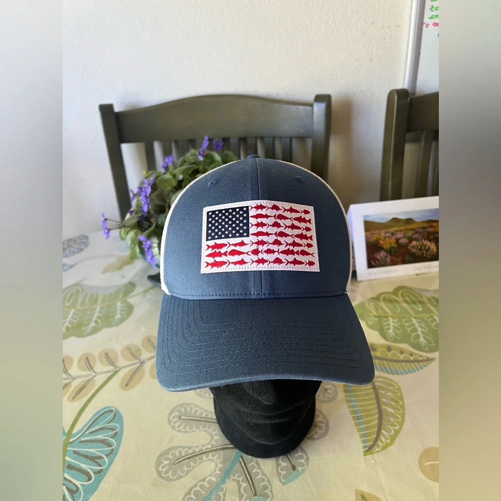 Colombia PFG FLEXFIT Fish Flag Mesh Baseball hat cap  EUC